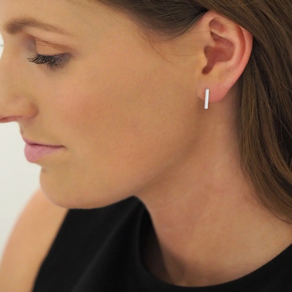 Simple Vertical Bar Silver 1/2” stud earrings
